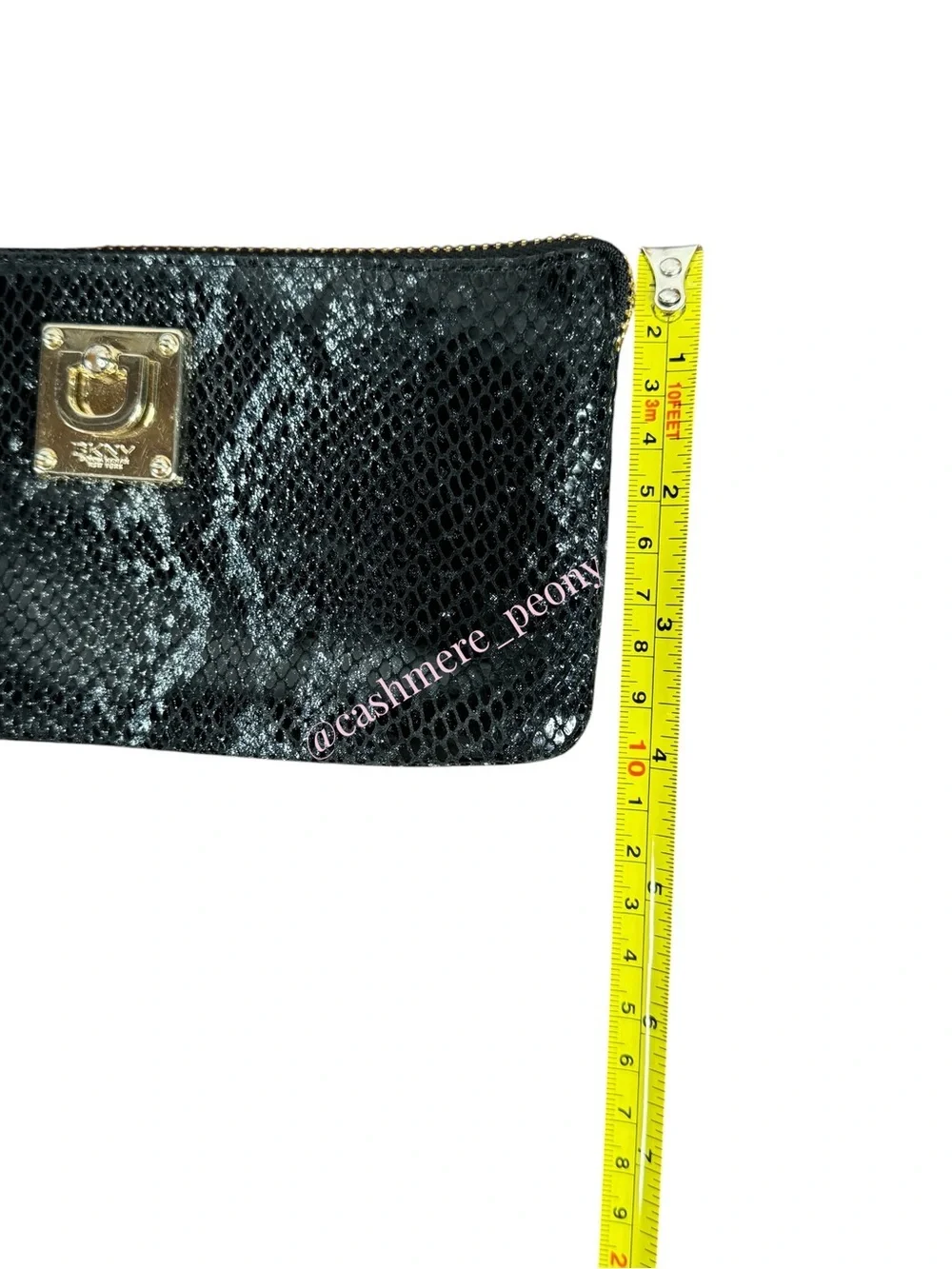 DKNY Black Snake-Print Wristlet Clutch Wallet with Gold Hardware